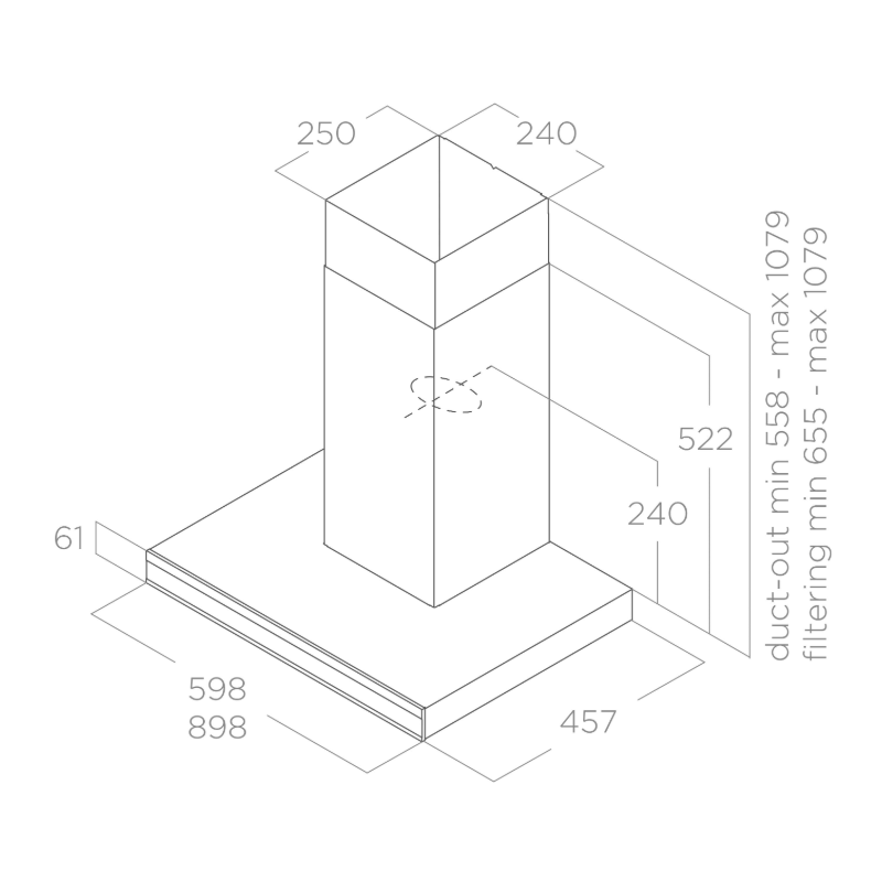 Campana extractora de pared 90 cm acero inoxidable y cristal negro