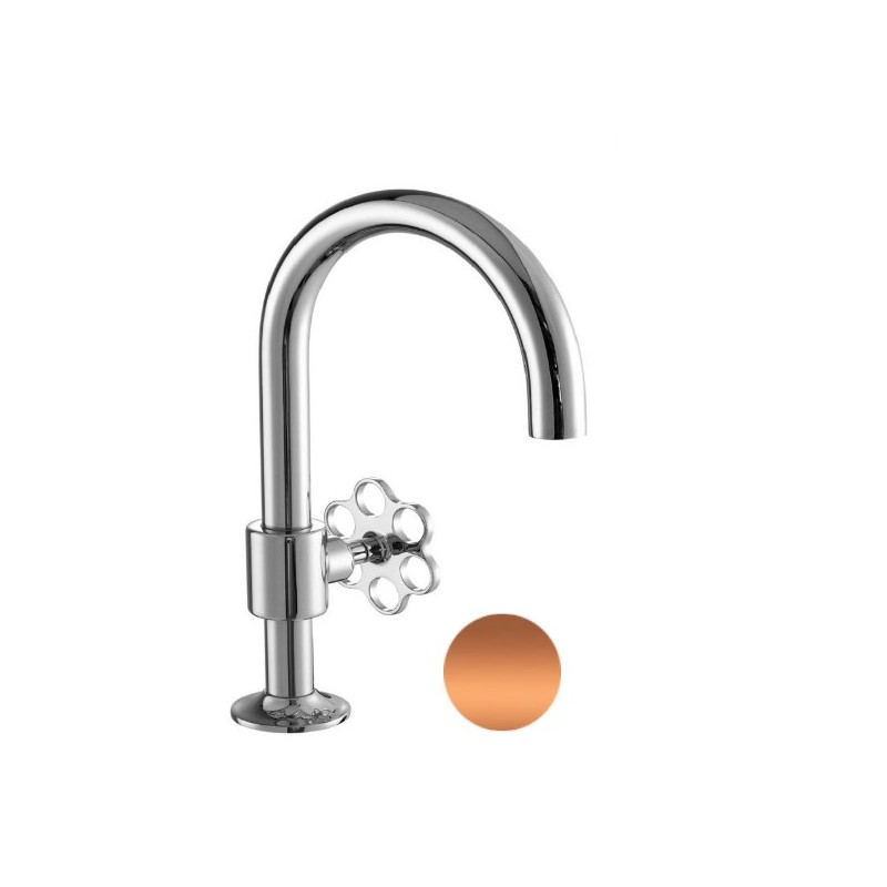 MONOMANDO DE LAVABO TUBS LATERAL VOLANTE FLOR LATÓN COBRE BRILLO