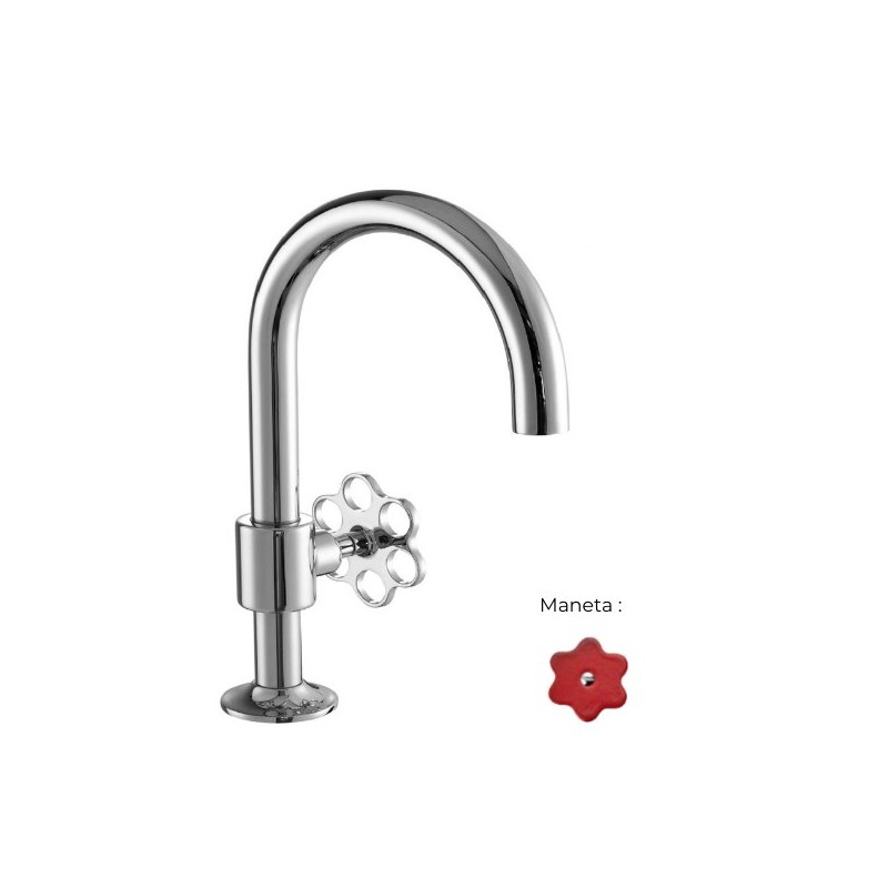 MONOMANDO DE LAVABO TUBS LATERAL VOLANTE FLOR ROJO CROMO BRILLO