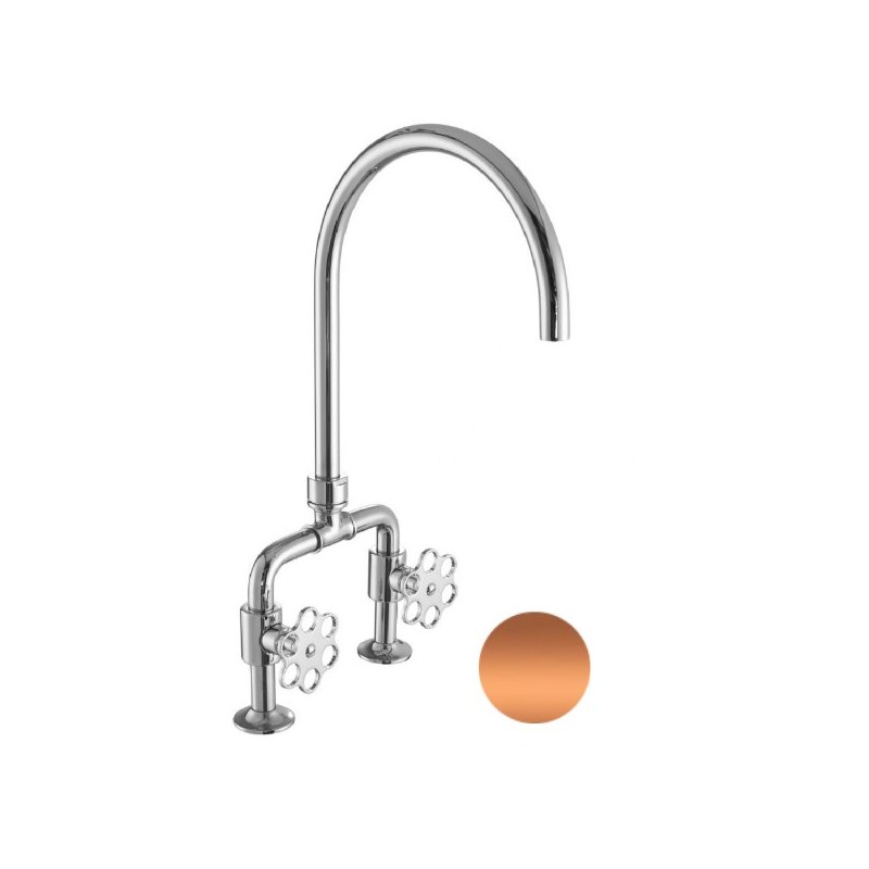 MONOMANDO DE COCINA TUBS VERTICAL VOLANTE FLOR LATÓN COBRE PULIDO