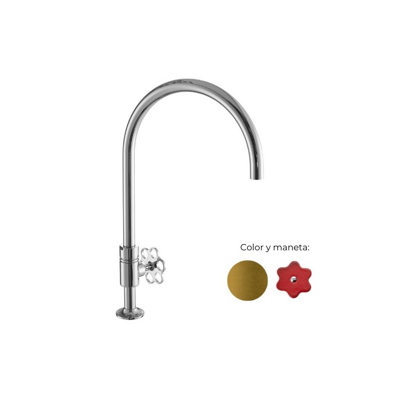MONOMANDO DE COCINA TUBS VOLANTE FLOR ROJO LATÓN PULIDO