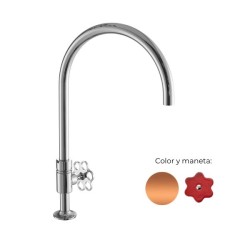 MONOMANDO DE COCINA TUBS VOLANTE FLOR ROJO COBRE PULIDO