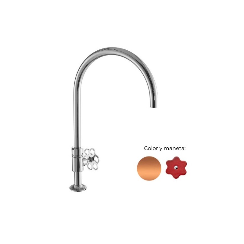 MONOMANDO DE COCINA TUBS VOLANTE FLOR ROJO COBRE PULIDO
