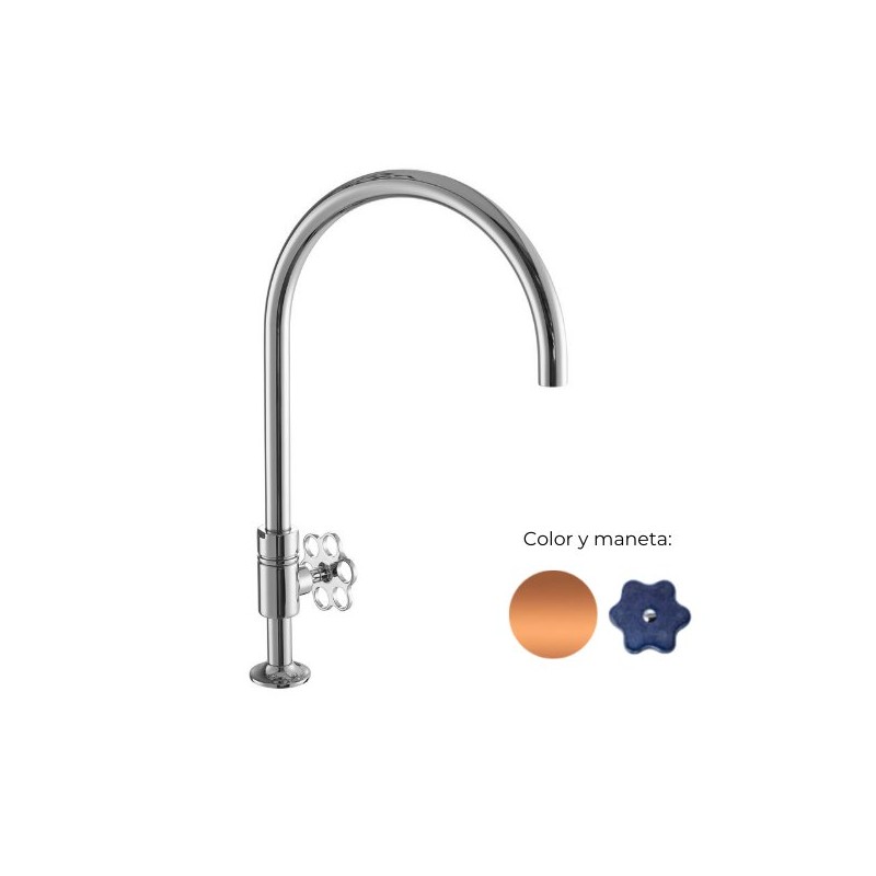 MONOMANDO DE COCINA TUBS VOLANTE FLOR MARINO COBRE PULIDO