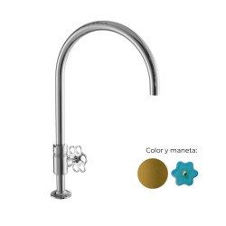 MONOMANDO DE COCINA TUBS VOLANTE FLOR TURQUESA LATÓN PULIDO