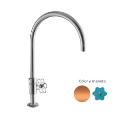 MONOMANDO DE COCINA TUBS VOLANTE FLOR TURQUESA COBRE PULIDO