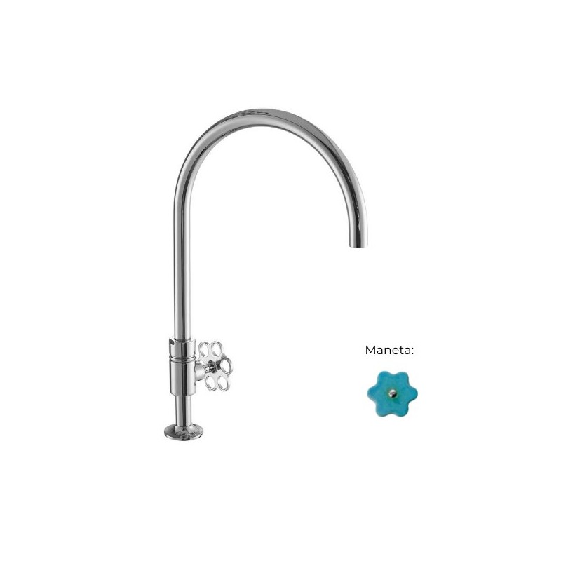 MONOMANDO DE COCINA TUBS VOLANTE FLOR TURQUESA CROMO BRILLO