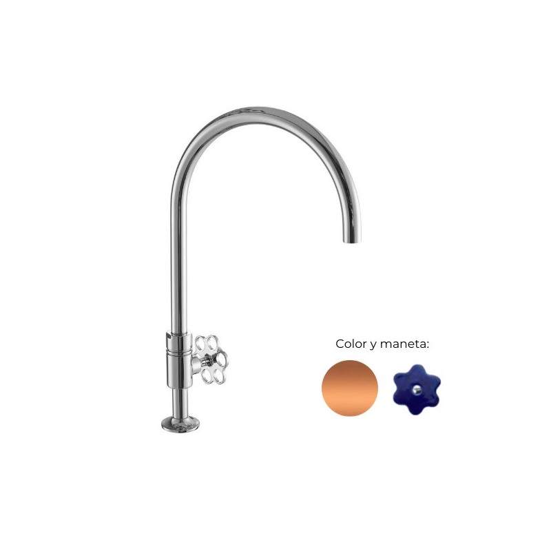 MONOMANDO DE COCINA TUBS VOLANTE FLOR DENIM COBRE PULIDO