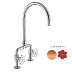 MONOMANDO DE COCINA TUBS VERTICAL VOLANTE FLOR ROJO COBRE PULIDO