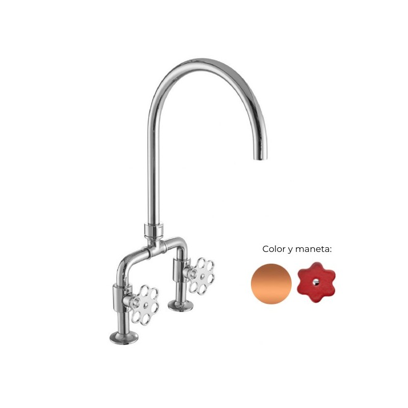 MONOMANDO DE COCINA TUBS VERTICAL VOLANTE FLOR ROJO COBRE PULIDO