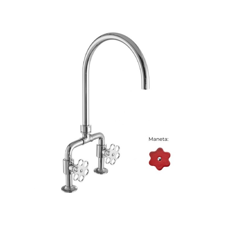 MONOMANDO DE COCINA TUBS VERTICAL VOLANTE FLOR ROJO CROMO BRILLO