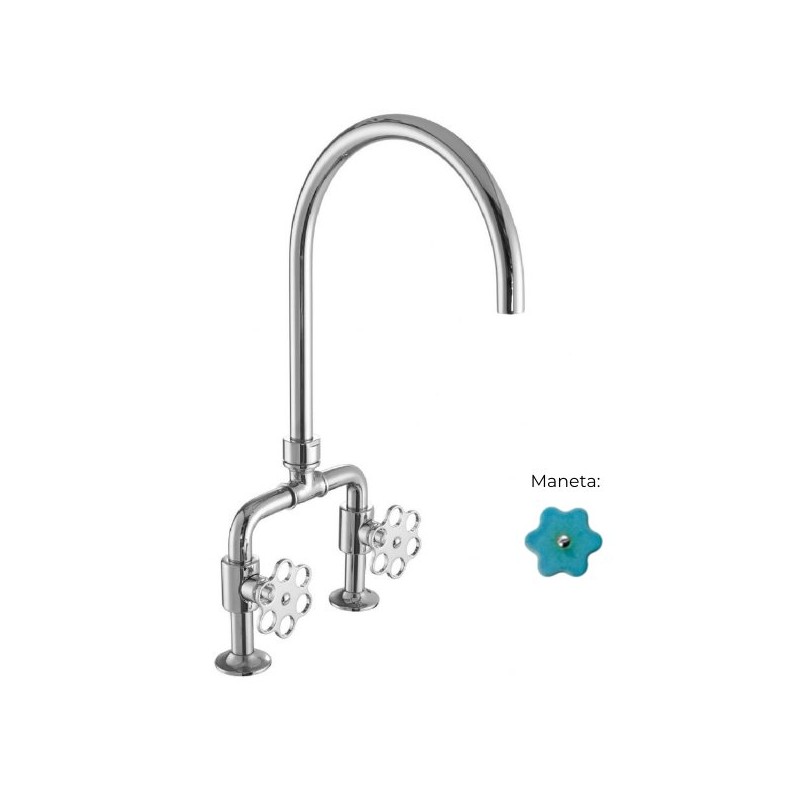 MONOMANDO DE COCINA TUBS VERTICAL VOLANTE FLOR TURQUESA CROMO BRILLO
