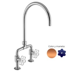 MONOMANDO DE COCINA TUBS VERTICAL VOLANTE FLOR DENIM COBRE PULIDO