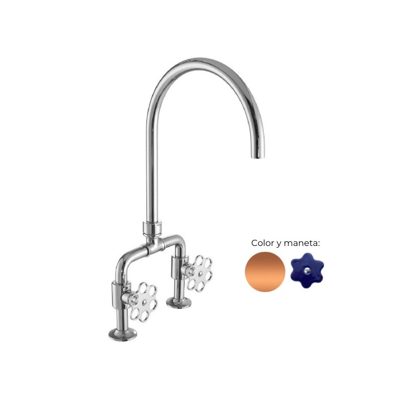 MONOMANDO DE COCINA TUBS VERTICAL VOLANTE FLOR DENIM COBRE PULIDO