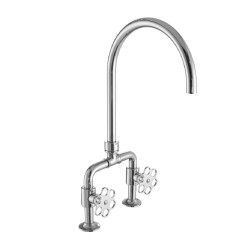 MONOMANDO DE COCINA TUBS VERTICAL VOLANTE FLOR LATÓN CROMO BRILLO