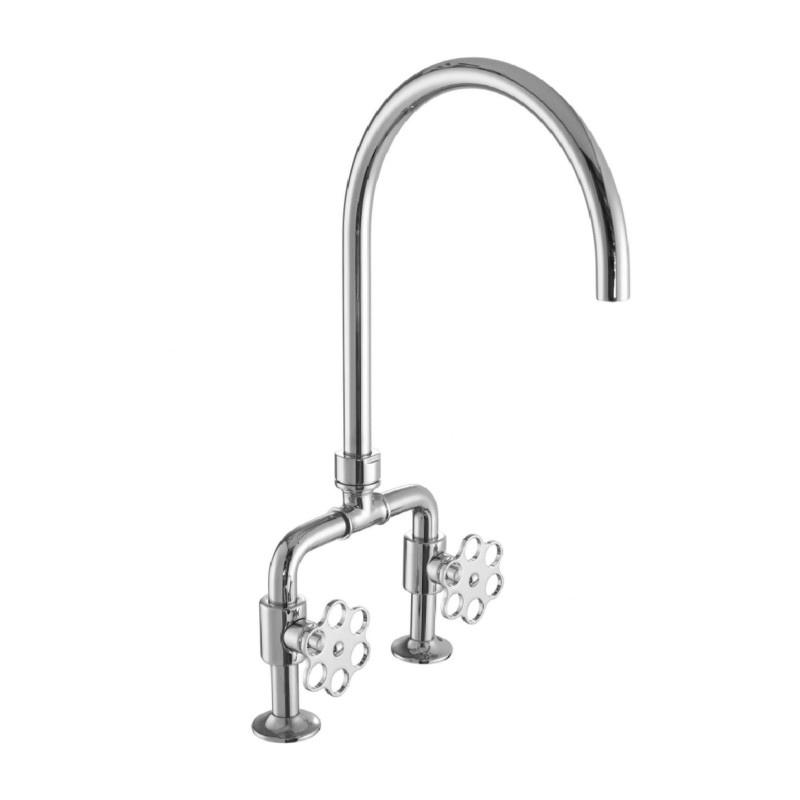 MONOMANDO DE COCINA TUBS VERTICAL VOLANTE FLOR LATÓN CROMO BRILLO