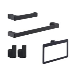 Set accesorios baño Gedy G-Pirenei negro | Toalleros, porta-rollos y colgadores