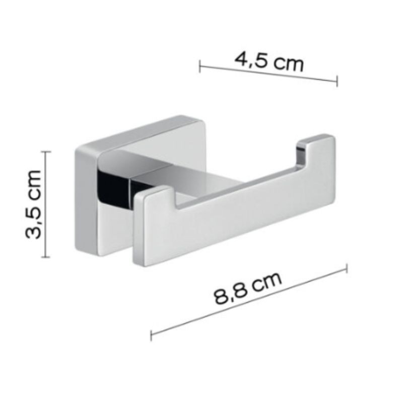 Perchero de baño doble Atena cromado 8,8x4,5x3,5 cm