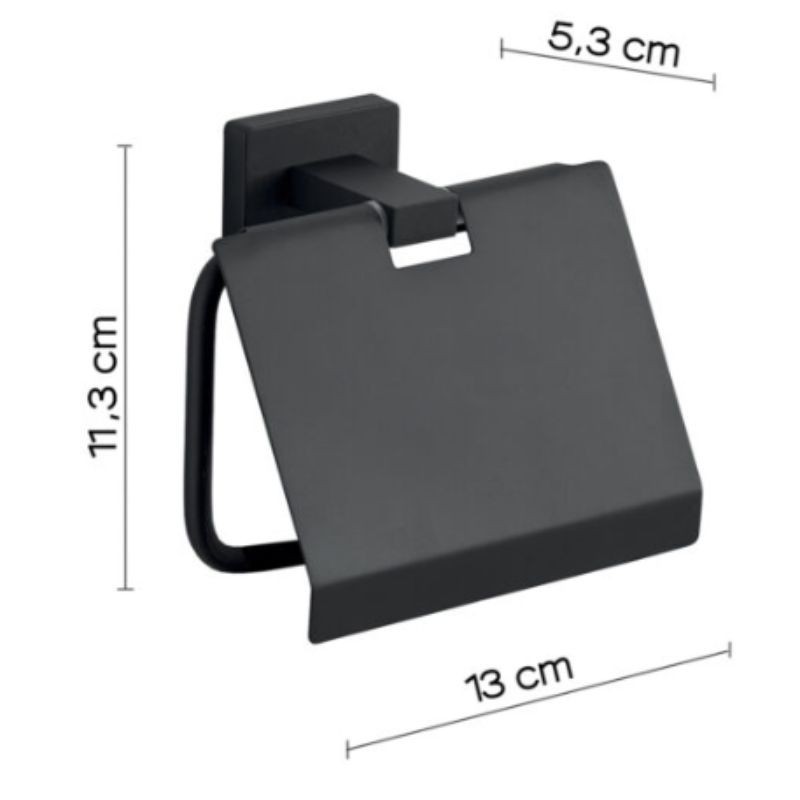 Portarrollos con tapa Atena negro mate 13x5,3x11,3 cm