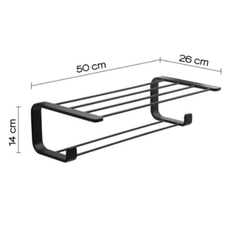 Estante toallero doble Outline negro mate 49,8x25,7x14 cm