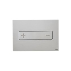 Pulsador Oceania diseño minimalista con materiales nobles para baños modernos, sistema ala de gaviota antivandálico.