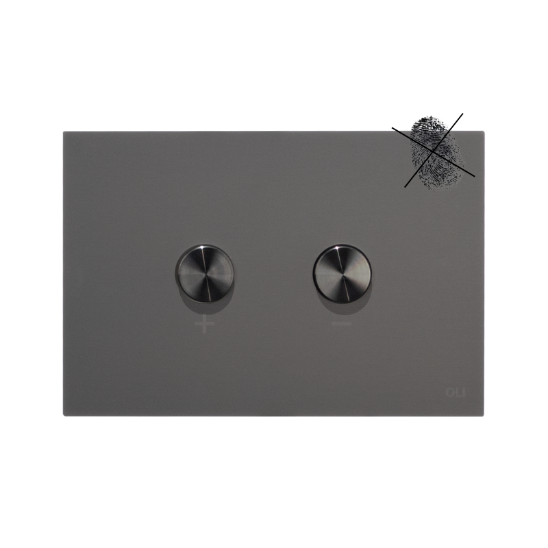 Pulsador Blink contemporáneo acero inoxidable con botones + y - y accionamiento neumático eficiente.