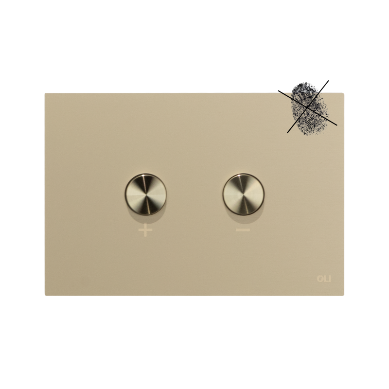 Pulsador Blink contemporáneo acero inoxidable con botones + y - y accionamiento neumático eficiente.