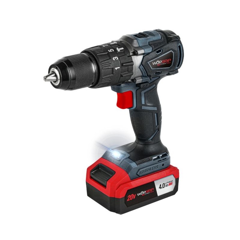 Taladro percutor brushless Worgrip 20V batería 4,0 AH