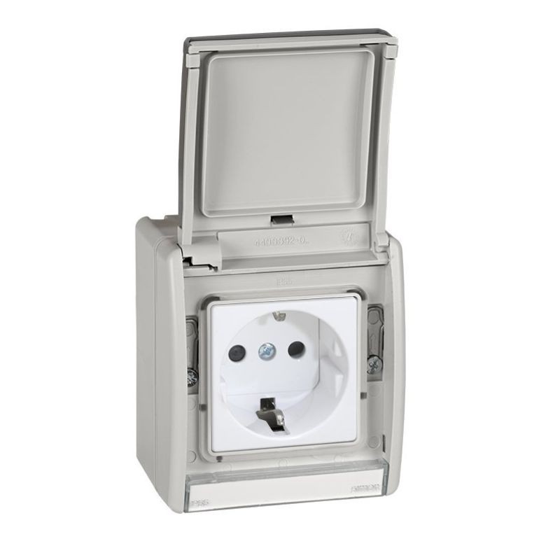 Base de enchufe Schuko IP55 Simon 44 Aqua gris 16A 250V