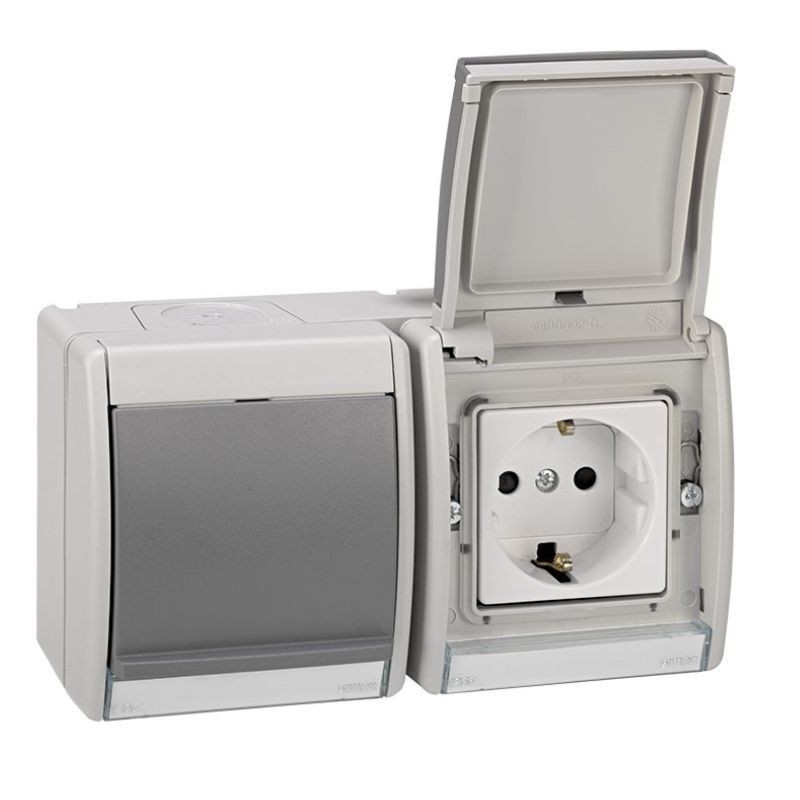 Base de enchufe doble Schuko IP55 exterior gris 16A 250V
