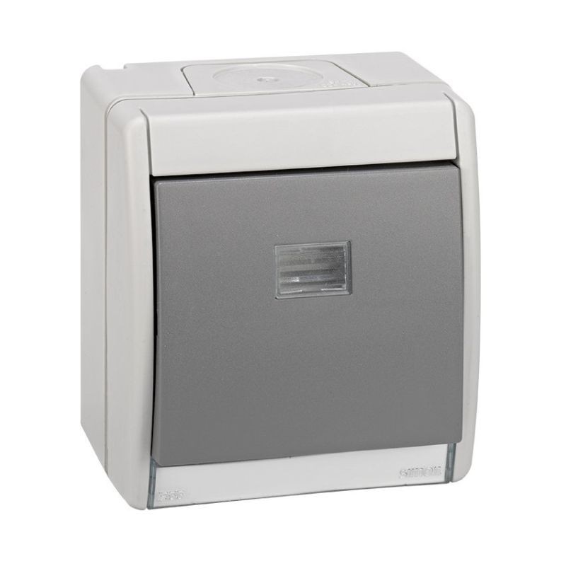 Pulsador monobloc IP55 Simon 44 Aqua gris 10A 250V