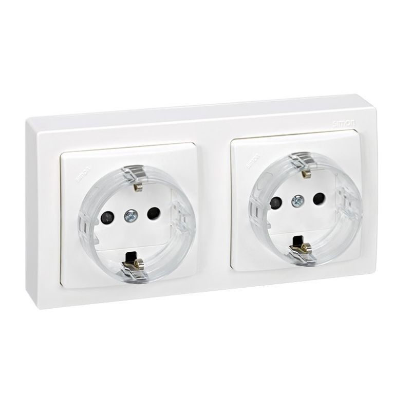 Base doble Schuko Simon 73 Loft blanca 16A 250V con seguridad