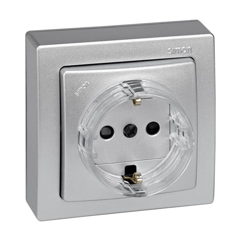 Base Schuko Simon 73 Loft aluminio 16A 250V con seguridad
