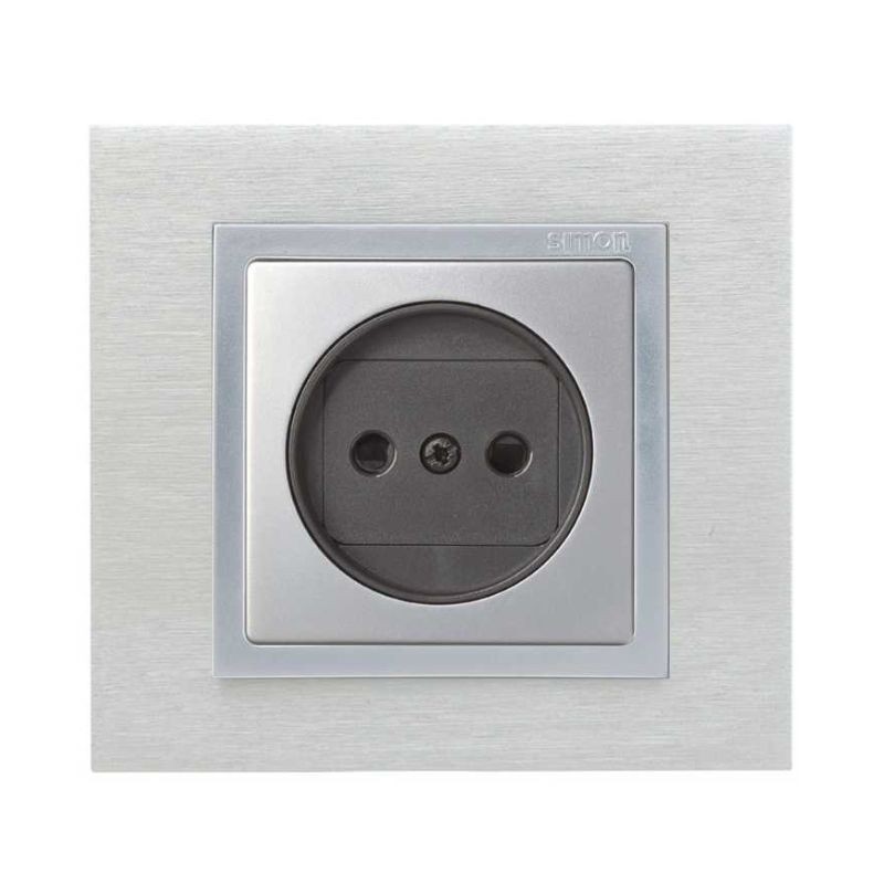 Tapa enchufe bipolar aluminio Simon 82 55x55 mm con seguridad