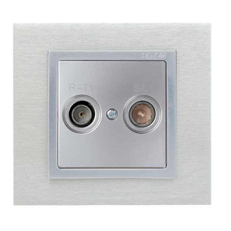 Placa R-TV+SAT aluminio Simon 82 55x55 mm con grabado