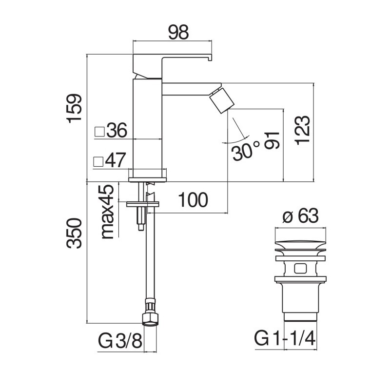 MONOMANDO DE BIDÉ MIA CROMO BRILLO