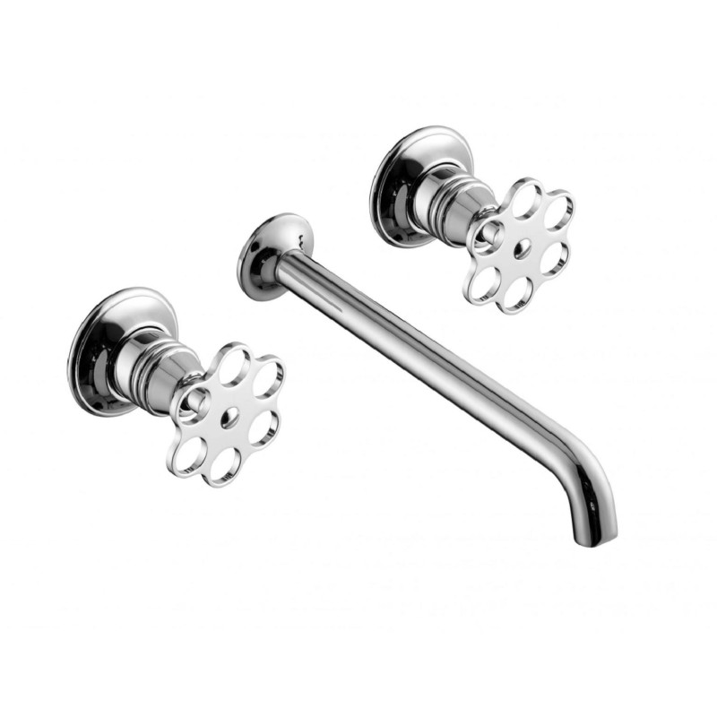 BIMANDO DE LAVABO TUBS EMPOTRADO VOLANTE FLOR LATÓN CROMO BRILLO