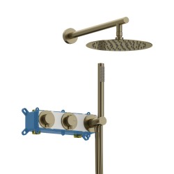 KIT DE DUCHA TERMOSTÁTICA 2 VIAS LOOP ORO CEPILLADO