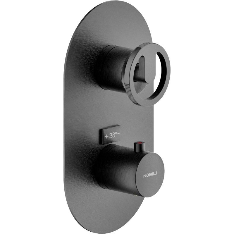 GRIFERÍA MONOMANDO EMPOTRADA TERMOSTÁTICA DE DUCHA SOLE 2 VÍAS GRAFITE CEPILLADO