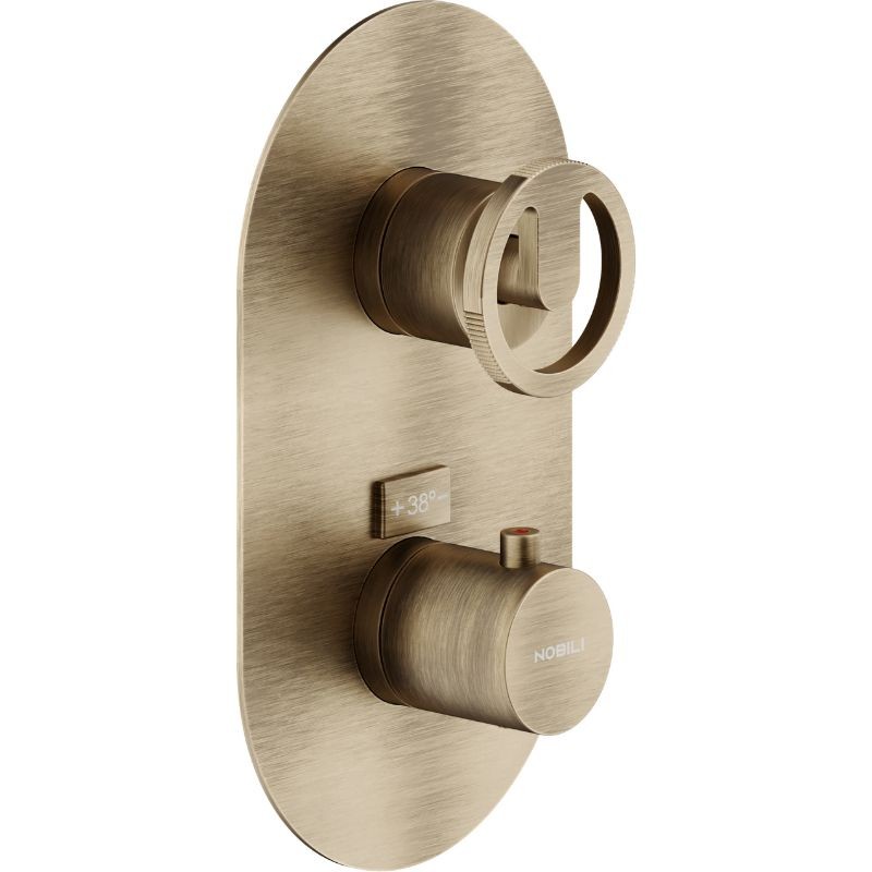 GRIFERÍA MONOMANDO EMPOTRADA TERMOSTÁTICA DE DUCHA SOLE 2 VÍAS CAFFÈ CEPILLADO