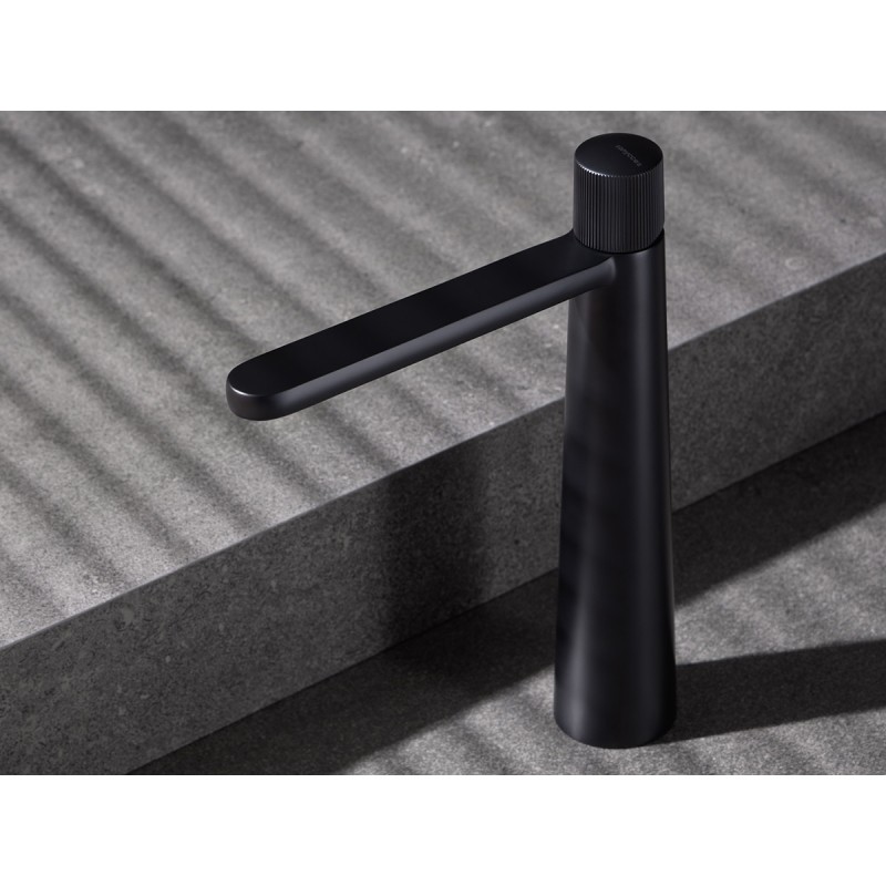 MONOMANDO DE LAVABO ALTO DEDAL PLISSÉ NEGRO MATE