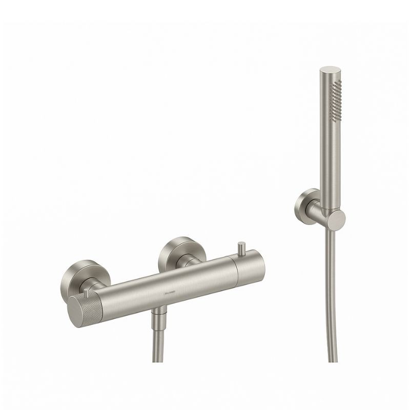 KIT GRÍFERIA TERMOSTÁTICA EMPOTRADA DE DUCHA CON FLEXO SILICONA LOOP K ORO ROSA CEPILLLADO KIT GRÍFERIA TERMOSTÁTICA EMPOTRADA DE DUCHA CON FLEXO SILICONA LOOP K ORO ROSA CEPILLLADO