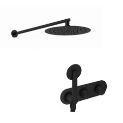 KIT GRÍFERIA MONOMANDO OVAL DE DUCHA DEDAL PLISSÉ NEGRO MATE
