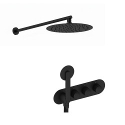 KIT GRÍFERIA TERMOSTÁTICA OVAL DE DUCHA DEDAL PLISSÉ NEGRO MATE