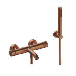 KIT GRÍFERIA MONOMANDO EMPOTRADA DE BAÑERA FLEXO SILICONA LOOP K ORO ROSA CEPILLADO