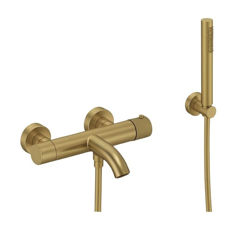 KIT GRIFERÍA TERMOSTÁTICA EMPOTRADA DE BAÑERA LOOP K ORO CEPILLADO