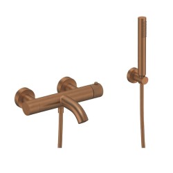 KIT GRIFERÍA TERMOSTÁTICA EMPOTRADA DE BAÑERA LOOP K ORO ROSA CEPILLLADO