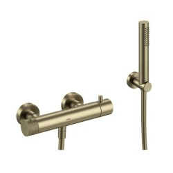 KIT GRIFERÍA TERMOSTÁTICA EMPOTRADA DE DUCHA CON FLEXO SILICONA LOOP K ORO ROSA CEPILLLADO