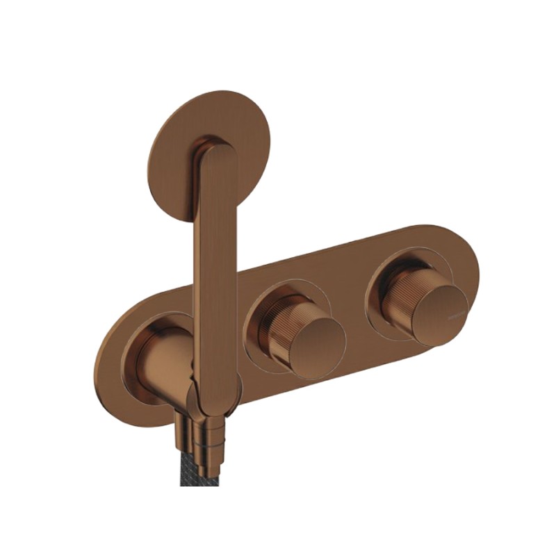 GRIFERÍA MONOMANDO OVAL DE DUCHA DEDAL PLISSÉ ORO ROSA CEPILLADO