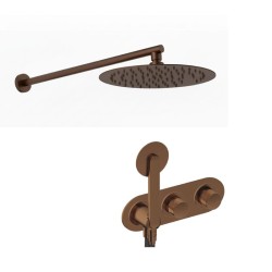 KIT GRIFERÍA MONOMANDO OVAL DE DUCHA DEDAL PLISSÉ ORO ROSA CEPILLADO